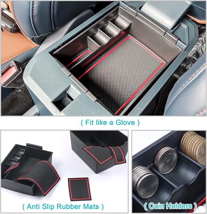 for 2022-2026 Ford Maverick Center Console Organizer Tray Accessories | 2022 2023 2024 2025 2026 Ford Maverick Armrest Trays Storage Box 2022-2026 Maverick Truck Accessories, 2-Pack (Red Trim)