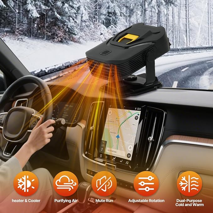 Car Heater,Upgraded 12V Portable Car Heater & Defroster – Fast Heating & Cooling Fan,with 360° Swivel Base Plug-in Auto Heater for Windshield & Interior – Great for sedans,SUVs,trucks,and RVs