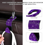 4 PCS Car Seat Headrest Hooks, Bling Crystal Rhinestone Back Seat Hanger Storage Organizer, Sparkly Seatback Holder Hooks for Purse and Bags Universal For Most Vehicles (Purple)