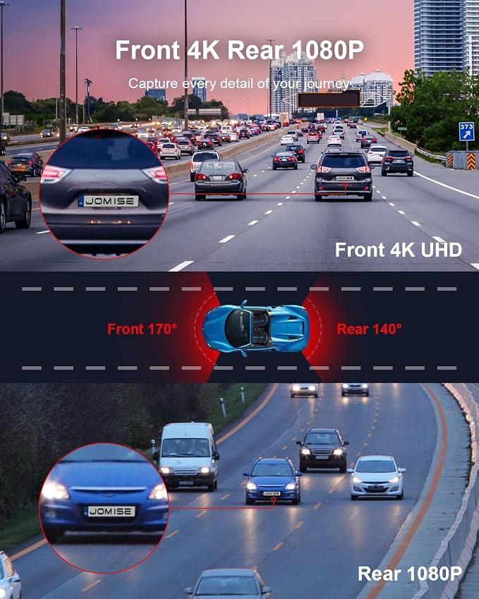4K Dash Cam Front and Rear, 3.16” IPS Touch Screen, 64GB Card Included, Dual Dash Camera for Cars, Built-in GPS Wi-Fi, UHD 2160P Night Vision, WDR, 24H Parking Monitor (J6)