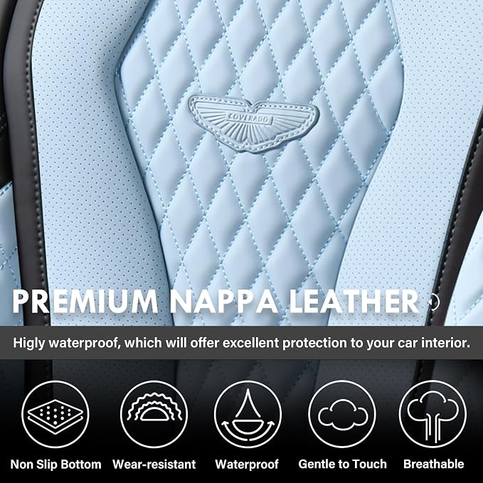 Seat Covers, Car Seat Covers Full Set, Blue Car Seat Cover, Driver Seat Covers Front Seats Rear Seat Cover, Luxury Car Seat Cushion,Leather Seat Cover Seat Protector Fit for Most Cars