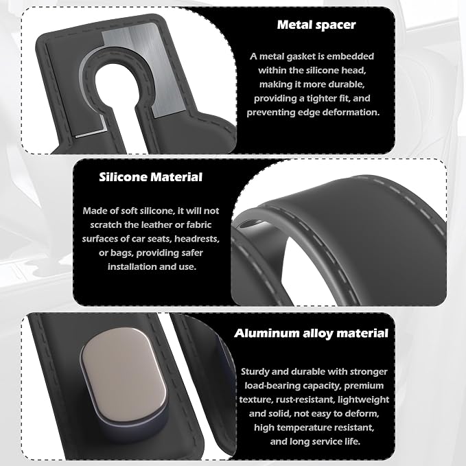 Purse Hook for Car -Universal Premium materials silicone and Aluminum-Magnesium Alloy Double Car Seat Back Storage Hook for Purses, Handbags, Bags Car pattern (2 Pack) Black