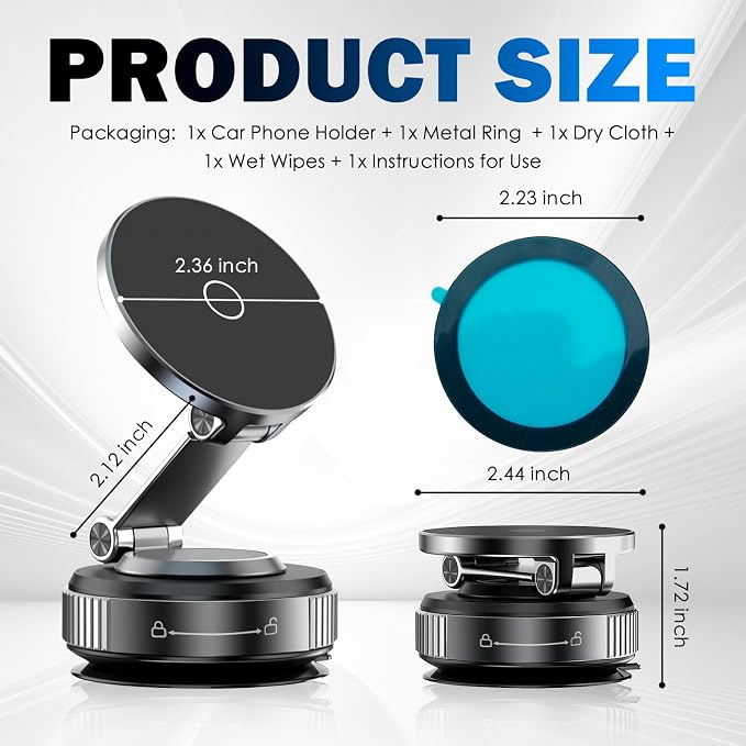 Magnetic Phone Holder for Car,360° Adjustable Car Phone Mount with Vacuum Suction Cups Compatible with iPhone 16/15/14/13/12,Cars Phones Holder Mount for Dashboards
