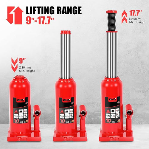 10 Ton / 20000 lbs Lifting Automotive Welded Hydraulic Bottle Jack for Car SUV Pickup Truck, Auto Repair, with Manual Handle, Red