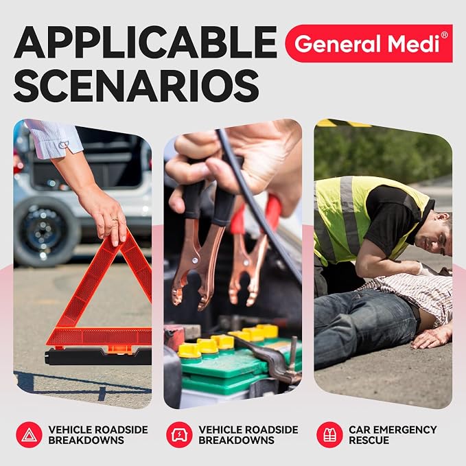 127-Pieces Roadside Car Emergency Kit Include Mini First Aid Kit, Jumper Cables,Tow Rope, Bandage, Safety Vest, Emergency Triangle, All in One Pack