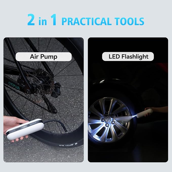 Electric Air Compressor Portable Bicycle Pump Car Tire Inflator, Max 150 PSI, Auto Shut-Off Air Pump with Presta and Schrader Valves for All Bicycles Motorcycles and Cars