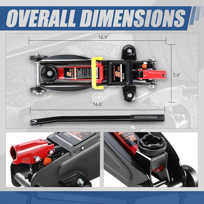 2 Ton Floor Jack with Jack Stands, Heavy Duty Steel Hydraulic Racing Floor Jack with Single Piston Quick Lift Pump, Hydraulic Trolley Service Car Jack, Red/Black