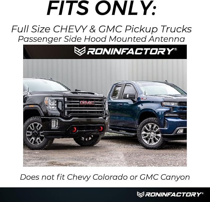 Bullet Antenna Chevy Silverado & GMC Sierra Trucks - 50 Cal Accessories - Anti Theft - Carwash Safe - Short Replacement Antenna for Truck (SmartLock)