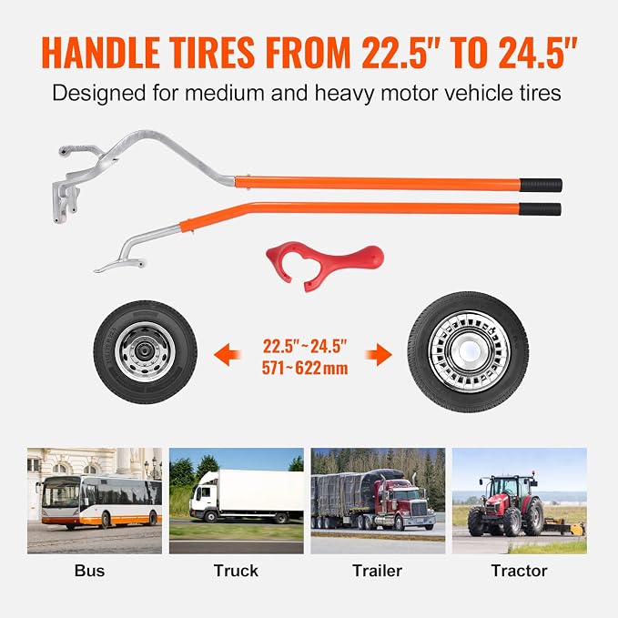 Tire Mount Demount Tool 22.5" to 24.5" Tire Changer Steel Bead Breaker Extra Bead Holder Tubeless Truck Manual Tire Changing Tools for Car Repairing(Red)