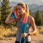 Car Seat Towel Cover – Microfiber Hooded Seat Cover – 30” x 60” Moisture-Wicking Running Seat Protector for Runners – Sunset Summit