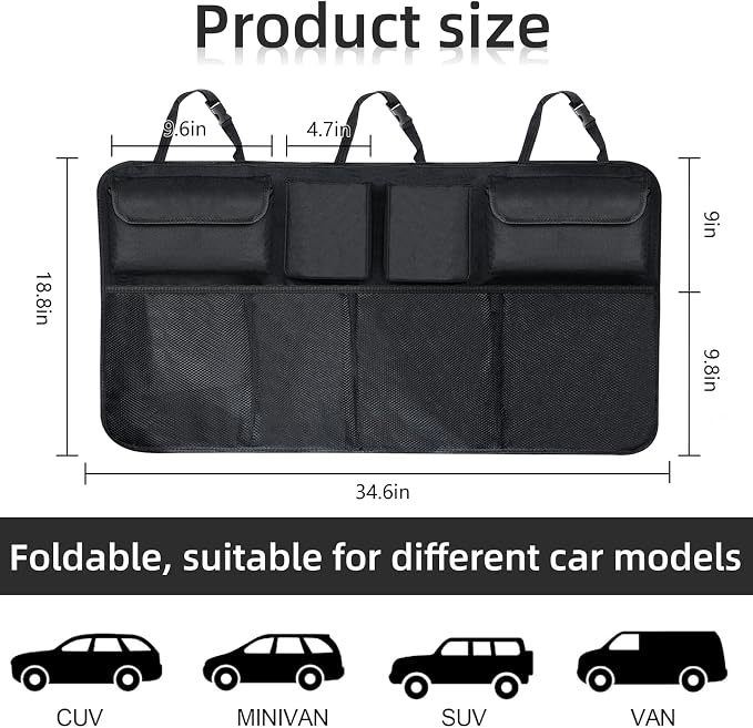 Car Trunk Organizer, Large Capacity Backseat Hanging 8 Piece Large Capacity Organizer Avoid Cluttered Stacking Car Accessories, Universal for SUV, Truck, RV