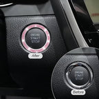 Car Bling Crystal Rhinestone Engine Start Ring Decals, 2 Pack Car Push Start Button Cover/Sticker, Key Ignition Knob Bling Ring, Sparkling Car Interior Accessories for Women (Double Pink)