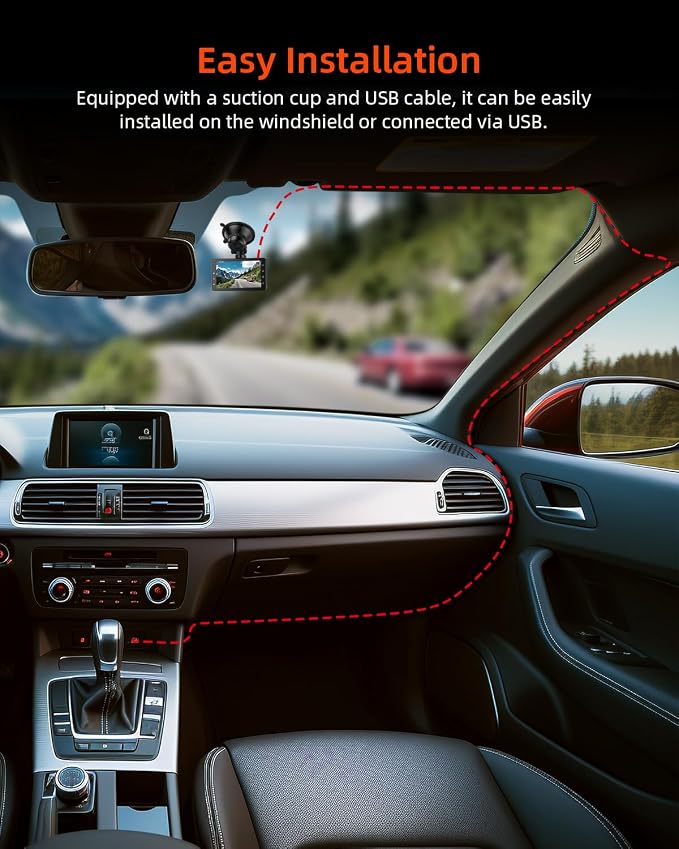 Dash Cam 1080P FHD Front Dash Camera for Cars, Dashcam with 176°Wide Angle, Night Vision, Parking Monitor,Loop Recording, G-Sensor,32G SD Card, Type C