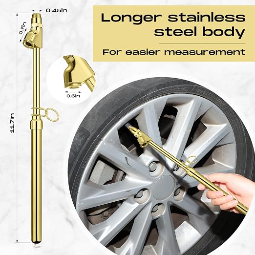 10 Pack Tire Pressure Gauge Heavy Duty Air Pressure Tire Gauge Dual Head Semi Truck Tire Pressure Gauge Range 10-150 PSI, Extended Tube Tire Gauge Suitable for Semi Truck, and Bus (Gold)