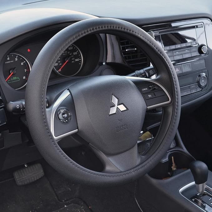 Ergonomic Soft Grip Steering Wheel Cover - Sporty Leather Grip for Standard Size Wheels 14.5-15 inch Black
