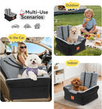 Dog Car Seats for Small/Medium Dogs, Elevated Memory Foam Dog Booster Seat, Detachable Washable Pet Car Seat with Safety Belts & Storage Pockets (Black-Gray)