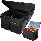 Car Trunk Organizer with Cooler - 95L Collapsible Trunk Organizer with Lid, Trunk Storage Organizers for SUV Truck Van with Adjustable Straps and Non Slip Bottom (Black, XX-Large with Cooler)