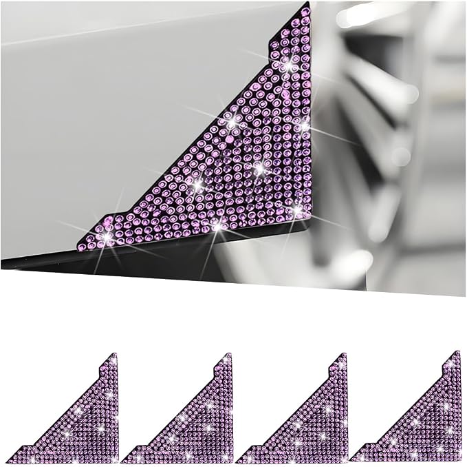 Bling Car Door Corner Edge Guard, 4PCS Anti-Collision Crystal Rhinestone Vehicle Door Edge Bumper Protector Sticker, Automotive Decorative Accessories, Universal for SUV Truck Sedan (Pink)