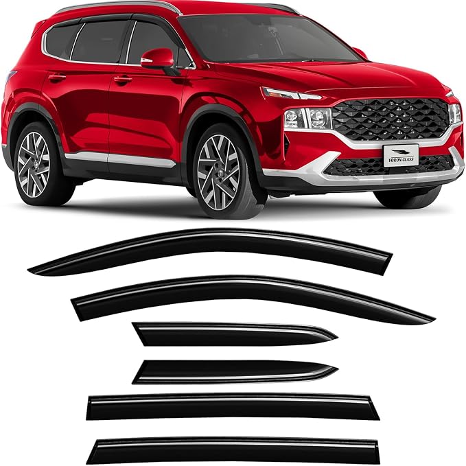 Voron Glass Tape-on Extra Durable Rain Guards for Hyundai Santa Fe 2019-2023, Window Deflectors, Vent Window Visors, 6 Pieces - 100834