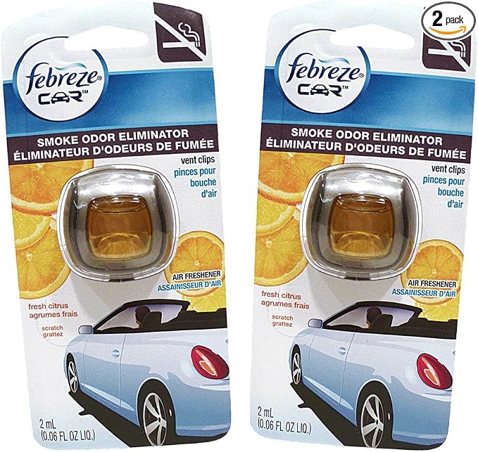 Car Vent Clips Air Freshener Smoke Odor Eliminator, Citrus Scent 2 Pack