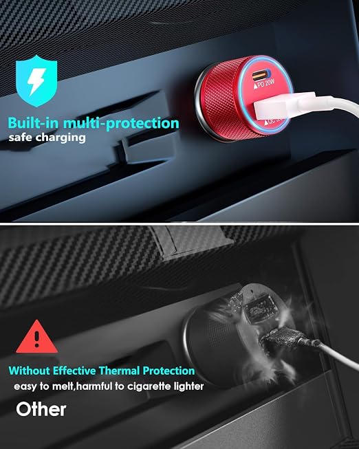 2 Pack USB C Car Charger,Dual USB A & USBC Car Charger Fast Charging,PD/QC Car Phone Charger USB C Cigarette Lighter Adapter for iPhone 17/16/15/14/13/12/11 Pro Max,iPad,Galaxy S26/25,Android and more
