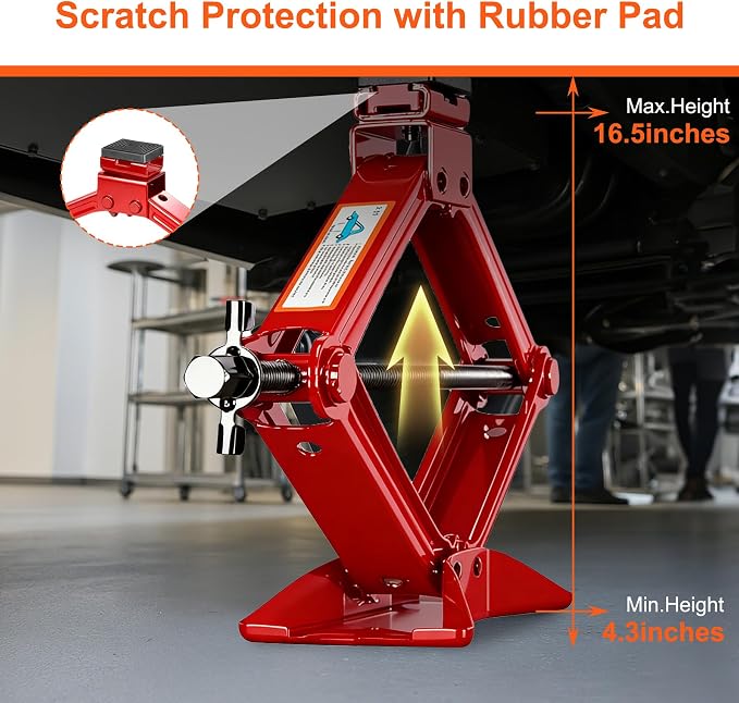 Scissor Jack, 2.5T(5512 Lbs), High-Strength Car Jack & Stand Kit with Rubber Pad, Tire Changing Kit with Ratchet Handle&Lug Wrench, Universal Vehicle Emergency Set for Various Models Red