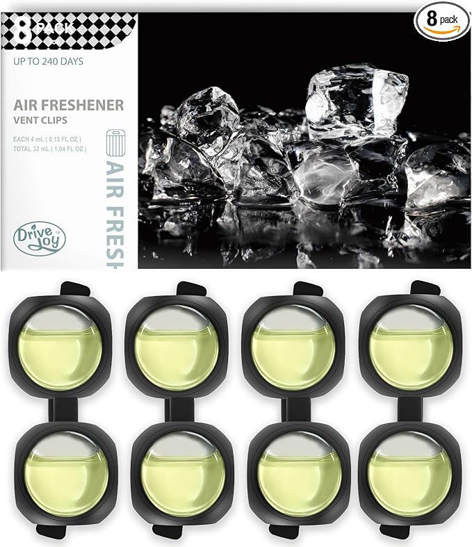 Car Air Freshener Vent Clips, 8 Pack, Provides Long-Lasting Scent, Up to 240 Days, Odor Eliminator (Ice Scent)