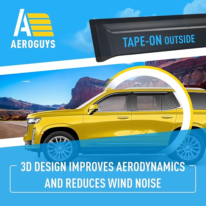 Extra Durable Window Deflectors Tape-On Window Visors Rain Guards Fit for Cadillac Escalade 2021-2026, Sun Visors, Wind Vent for Shades, Exterior Car Accessories - 4pcs. AG0195