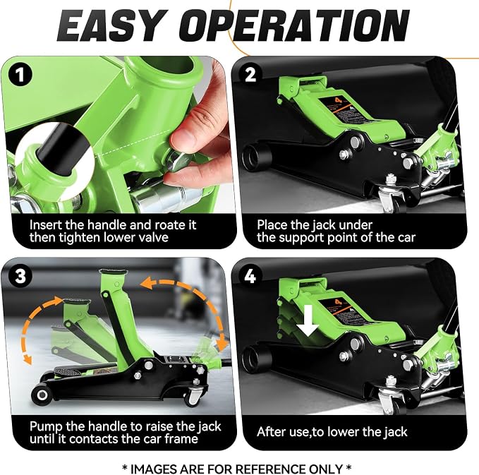 4 Ton Low Profile Floor Jack, Heavy Duty Steel Hydraulic Car Jack with Dual Pistons Quick Lift Pump, Hydraulic Racing Floor Jack, Lifting Range 4.5" to 20", Green