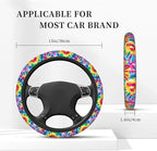 Tie Dye Neoprene Steering Wheel Cover for Men Women Anti-Slip Elastic Colorful Steering Wheel Protective Cover 15in Universal Car Accessories Fit Cars, SUVs, Auto