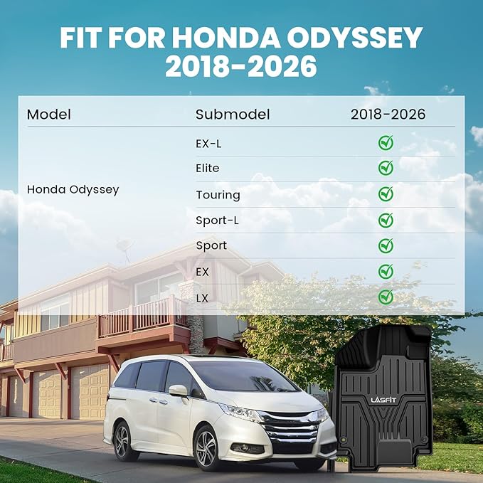 Floor Mats for Honda Odyssey 2026 2025 2024 2023 2022 2021 2020 2019 2018 Mini Passenger Van, All Weather TPE Car Liners,1st & 2nd & 3rd Row (EX-L/Elite/Touring/Sport-L/Sport/EX/LX)