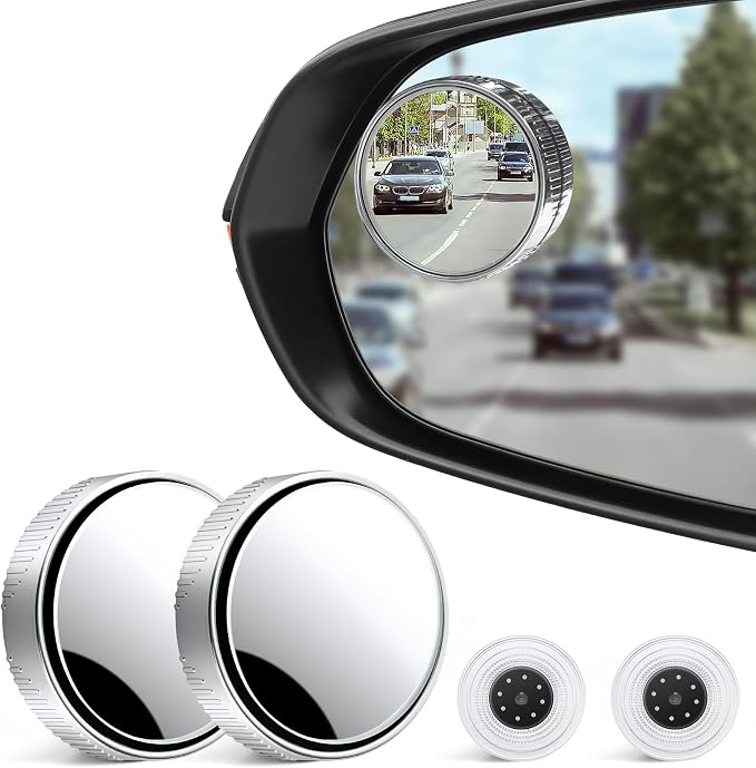 Blind Spot Mirror, 2" Round HD Glass Frameless Convex Accessories with Suction Cup, ABS Housing, 360° Adjustable Wide-Angle Rear View Mirror for Cars, SUVs, and Trucks, Pack of 2