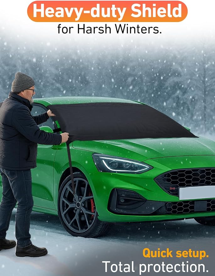 Car Snow Cover Compatible for Ford Focus | Windshield Cover for Ice and Snow with S-Hook Straps | Heavy-Duty 600D Oxford Winter Car Cover, Waterproof & Anti-Slip