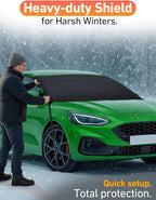 Car Snow Cover Compatible for Ford Focus | Windshield Cover for Ice and Snow with S-Hook Straps | Heavy-Duty 600D Oxford Winter Car Cover, Waterproof & Anti-Slip