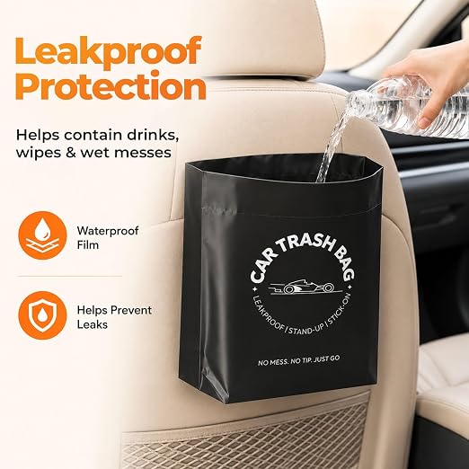 Disposable Car Trash Bags, 20 Count Stand-Up & Stick-On Car Garbage Bags, 2 Gallon Leakproof Odor Seal Heavy Duty Car Trash Can Alternative for Car SUV Truck