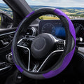 Car Steering Wheel Cover 15 inch, Microfiber PU Leather Elastic Steering Wheel Protector, Anti-Slip Breathable Car Interior Accessories for Most Cars (Purple)