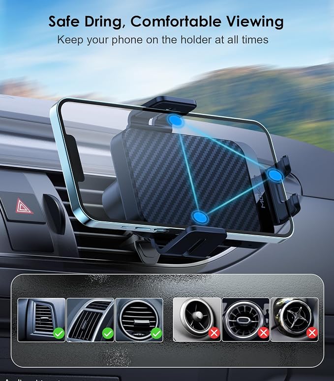 Wireless Car Charger, 15W Fast Charging Auto-Clamping Car Charger Phone Mount Air Vent Cell Phone Holder for iPhone 16/15/14/13/13 Pro/12 pro/12/11, for Samsung Galaxy S23/S22/S21/S20, etc