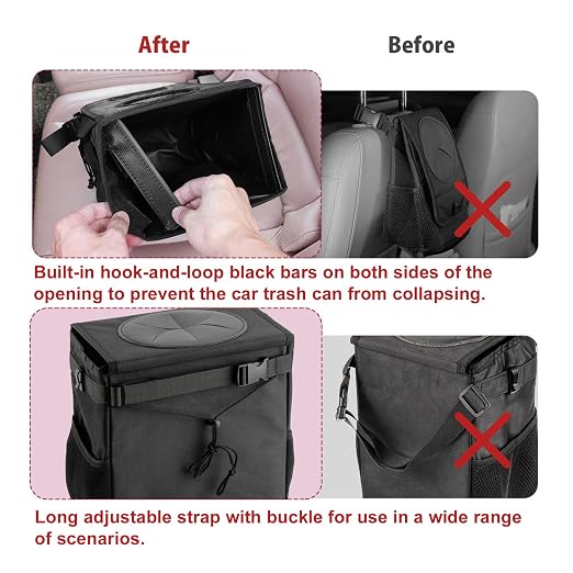 Car Trash Can with Lid - Hanging Trash Bin Garbage Can for Car SUV, Leak-Proof Collapsible Automotive Truck Organizer Road Trip Essentials(3.2 Gallon/12L)
