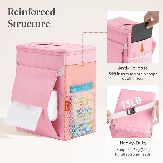 Car Trash Bin, 2 Gallon Leakproof Waterproof Vehicle Garbage Can with Lid & Tissue Holder, Car Interior Organizer for Front/Back/Console, Automotive Accessory, Pink