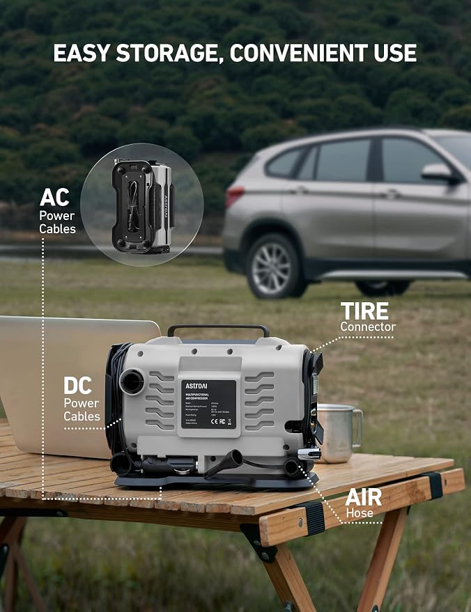 Tire Inflator Portable Air Compressor Pump 150PSI 12V DC/110V AC with Dual Metal Motors&LED Light, Automotive Car Accessories&Two Modes for Car, Bicycle Tires and Air Mattresses, Gray