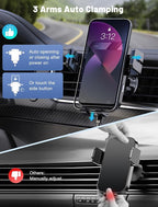Wireless Car Charger, Auto-Clamping Car Mount 15W/10W/7.5W Fast Charging Air Vent Car Phone Mount Compatible with iPhone 15/14/13/13 Pro/12 Pro Max/12 pro/12/11/10 Series, Samsung Galaxy Series