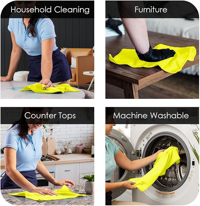 Microfiber Cleaning Cloths (Value Pack of 12) - Size 12 x 12 Inches, Highly Absorbent Cleaning Rags, Lint Free, Reusable and Washable, Microfiber Towels for Cars