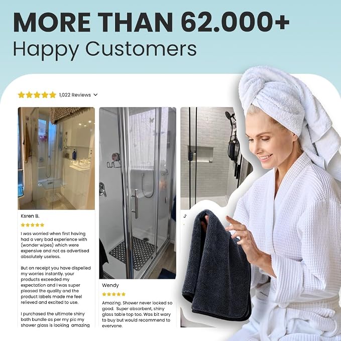 Shiny Wipes XL Drying Towel, the Original, Ultra Absorbent Twisted-Loop Design, Streak-Free Drying Towel, Shiny Wipes Shower Cleaning Cloths (4 Towel)