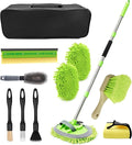 62" Car Wash Brush with Long Handle, Car Wash Kit Include Microfiber Cleaning Mop, Wheel Brush, Windshield Window Squeegee, Towel, Detail Brush, Storage Bag, for Cleaning Cars, RV, Truck, Boat