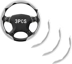 Steering Wheel Covers, 3PCs Carbon Fiber Anti-Skid Clip on Car Steering Wheel Cover Protector Universal for Most Car, White