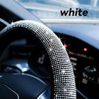 Bling Rhinestone Steering Wheel Cover with Crystal Diamond for Women, Sparkling Car Wheel Protector Universal Fit 14-15 inches - White
