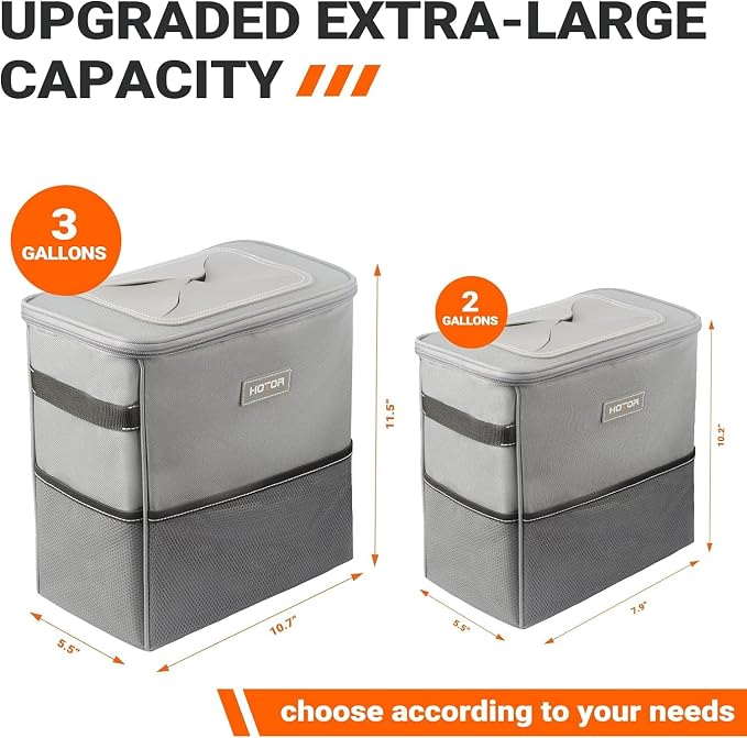 3 Gallons Car Trash Can, Ultra Large Capacity Organizer and Storage with Adjustable Straps & Magnetic Snaps, Waterproof Car Accessory for Interior Car Stuff Storage, Gray