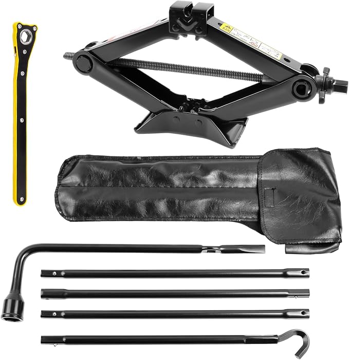 Spare Tire Jack Tool Kit w/ Labor-Saving Ratchet Wrench for 03-21 Ram 1500 | Heavy Duty 2.5 Ton Scissor Lift Jack with Leather Storage Bag | Rust & Corrosion Resistance | Push-button lock | Anti-Rattle