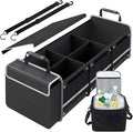 Snuopfy,115L Heavy Duty Collapsible Trunk Storage, with Insulated Leakproof Cooler Bag Vehicle Cargo Organizer with Lid, 3 Compartments, Straps For Car,Suv,Jeep,Sedan-Black
