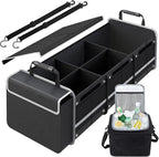 Snuopfy,115L Heavy Duty Collapsible Trunk Storage, with Insulated Leakproof Cooler Bag Vehicle Cargo Organizer with Lid, 3 Compartments, Straps For Car,Suv,Jeep,Sedan-Black